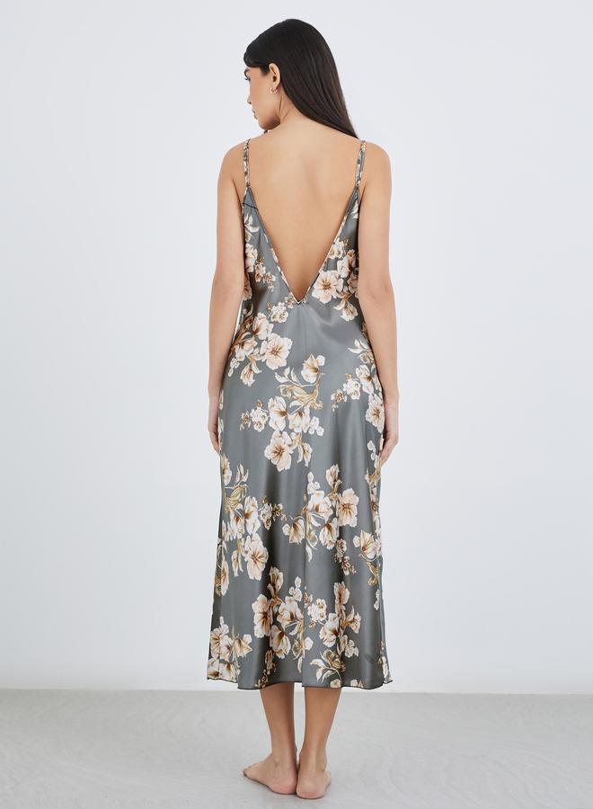 Styli Floral Print Side Slit Slip Dress - Image 5