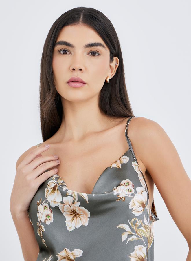 Styli Floral Print Side Slit Slip Dress - Image 3