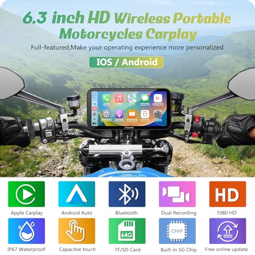 Carpuride W603D Motorcycle GPS Carplay Screen, Wireless CarPlay & Android Auto for Moto, with HD 1080P Dual Cameras, Remote Control，6.3" Waterproof Touchscreen, BT Aduio, Loop Recording, Navigation - Image 2