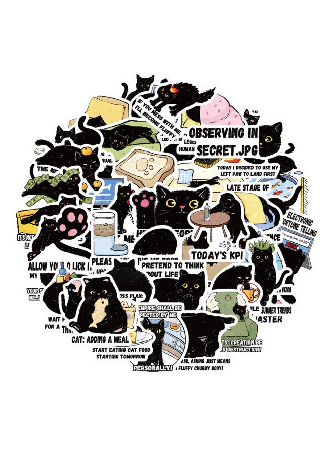 50 Cartoon Cute Black Cat Quotations Sticker Bag Handbook Decoration Laptop Luggage Diy Stickers