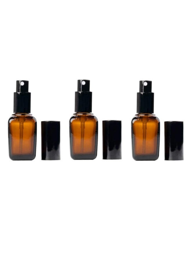 ericotry 3PCS 30ml 1Fl Oz Square Amber Glass Spray Bottles, Leakproof Fine Mist Spray with Plastic Cap, Refillable Travel Cosmetic Containers for Essential Oils, Perfume, Cleaning Supplies - Image 1