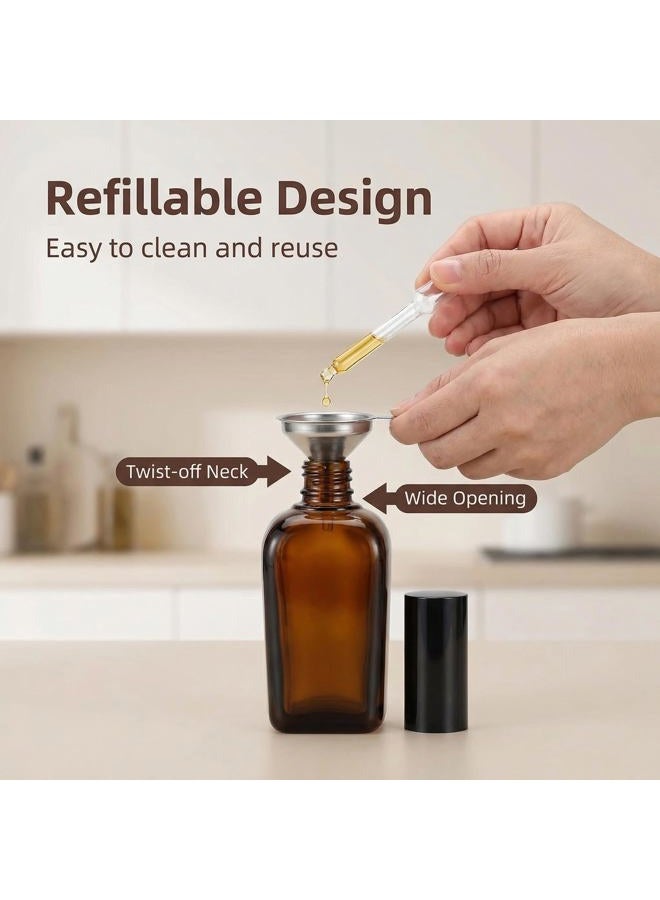ericotry 3PCS 30ml 1Fl Oz Square Amber Glass Spray Bottles, Leakproof Fine Mist Spray with Plastic Cap, Refillable Travel Cosmetic Containers for Essential Oils, Perfume, Cleaning Supplies - Image 4