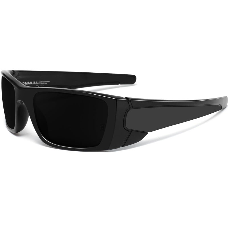 MAXJULI XL Z87 Wrap Around Sunglasses for Big Wide Heads Men TR90 Ultralight UV400 Protection Safety Glasses Z8236 (Black/Super Dark) - Image 1