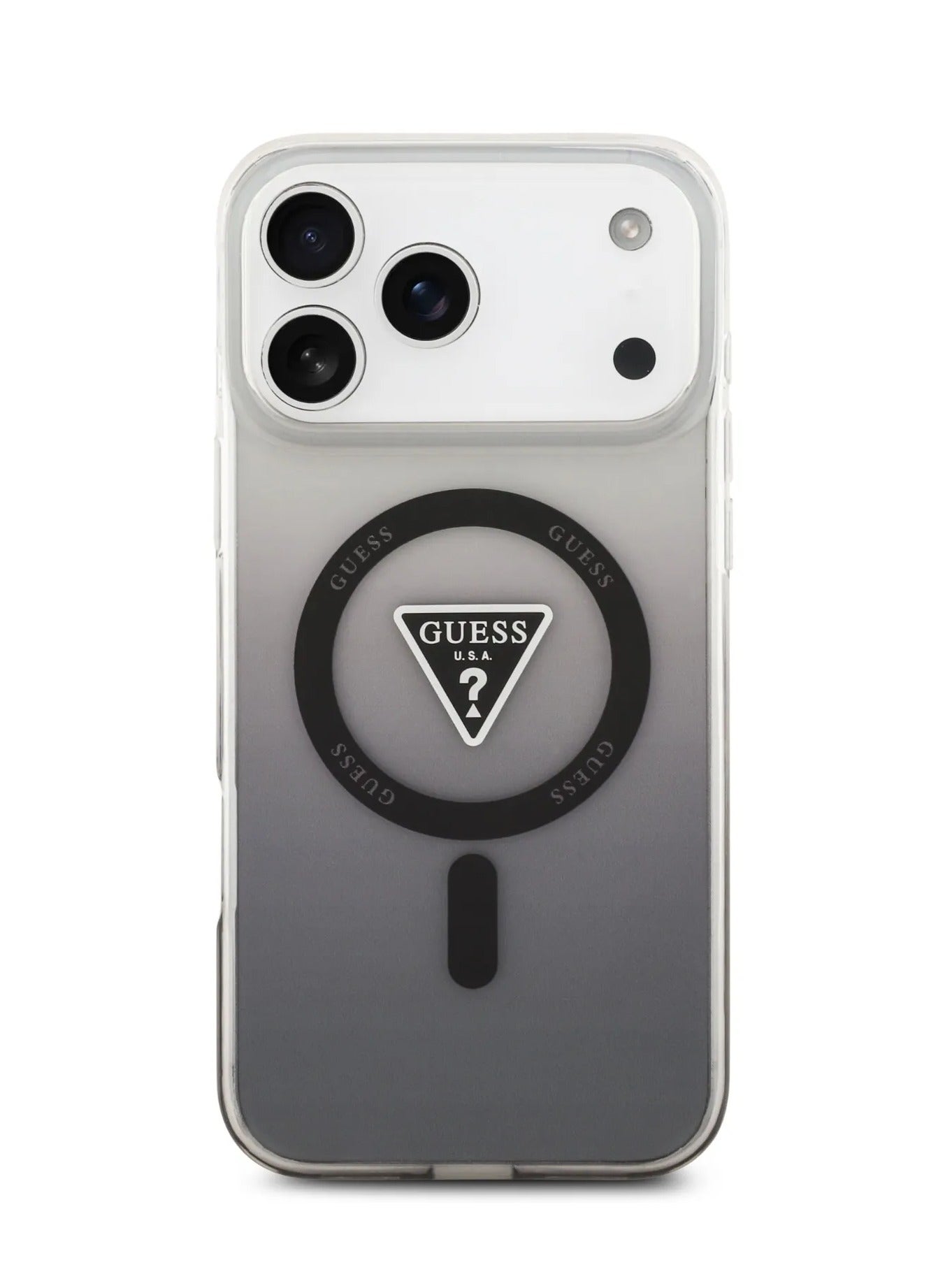 GUESS iPhone 17 Pro MagSafe Case IML Gradient with Printed Triangle Logo / Easy Snap-On / Drop Protection / Slim Profile / Lightweight Back Cover / Comfortable Grip - Black