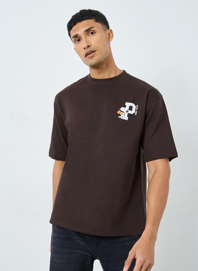 Styli Men Brown Peanuts Graphic Oversized T-Shirt - Image 3