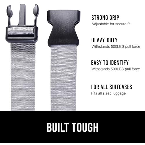 Aqbah Pack of 2 Luggage Tie Down Straps, Bag Strap with Strength up to 600lbs 10 ft in Length with Adjustable Buckle Straps for Motorcycle, Trucks, Luggage etc (Grey) - Image 5