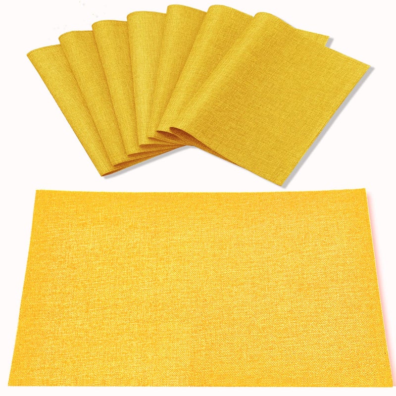Rinpon Cloth Placemats Set of 8  Linen Type Fabric Placemats Machine Washable Placemats Heat Resistant Placemats Wrinkle Free Thick Polyester Kitchen Place Mats for Dining Table (Yellow)
