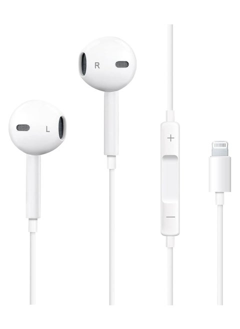 iPhone Headphones, [MFI Certified] Earphones Wired Stereo Sound Earbuds with Microphone and Volume Control, Compatible with iPhone 14/13/12/SE/11/XR/XS/X/7/7 Plus/8/8P, Supports All iOS Systems,White