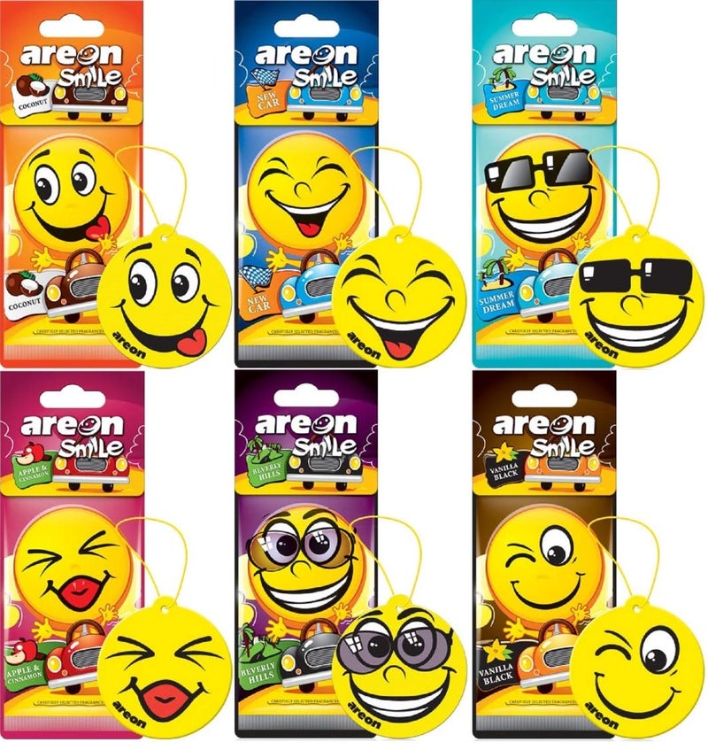 معطر هواء أريون سمايل فاني إيموجي معلق روائح متنوعة أفضل مزيل للروائح هدايا غريبة زينة ورقية معطرة تدوم طويلاً للسيارة أو المنزل 24 عبوة