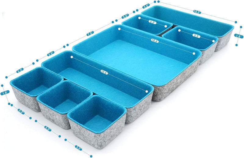 Welaxy desk drawer organizer tray felt storage bin for home office entryway catchall key holder makeup crafts pens decluttering 8-piece gift Solution (Turquoise) - Image 3