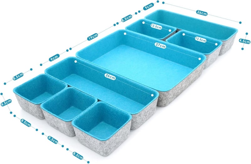 Welaxy desk drawer organizer tray felt storage bin for home office entryway catchall key holder makeup crafts pens decluttering 8-piece gift Solution (Turquoise) - Image 2