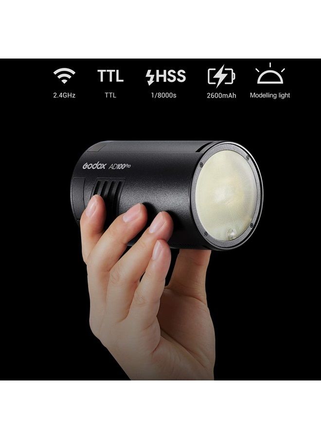 Godox Godox AD100Pro 100Ws TTL 2.4G 1/8000 HSS Outdoor Flash Light, 2600mAh Battery 0.01-1.5s Recycling,with Three-Color Diffusers - Image 2