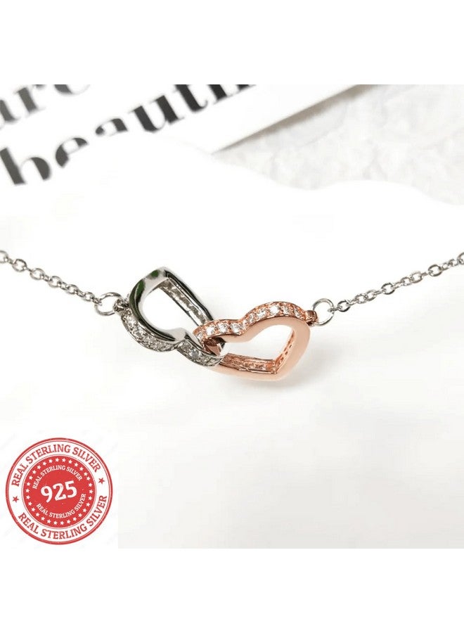 LOTUS-A LOTUS-A Silver Necklace Daughter Gifts from Dad - S925 Interlock Heart Necklace with a Message Card Present to My Grown Teen Girls from Father on Daughter's Mother's Day Christmas Birthday Graduation  - Image 1