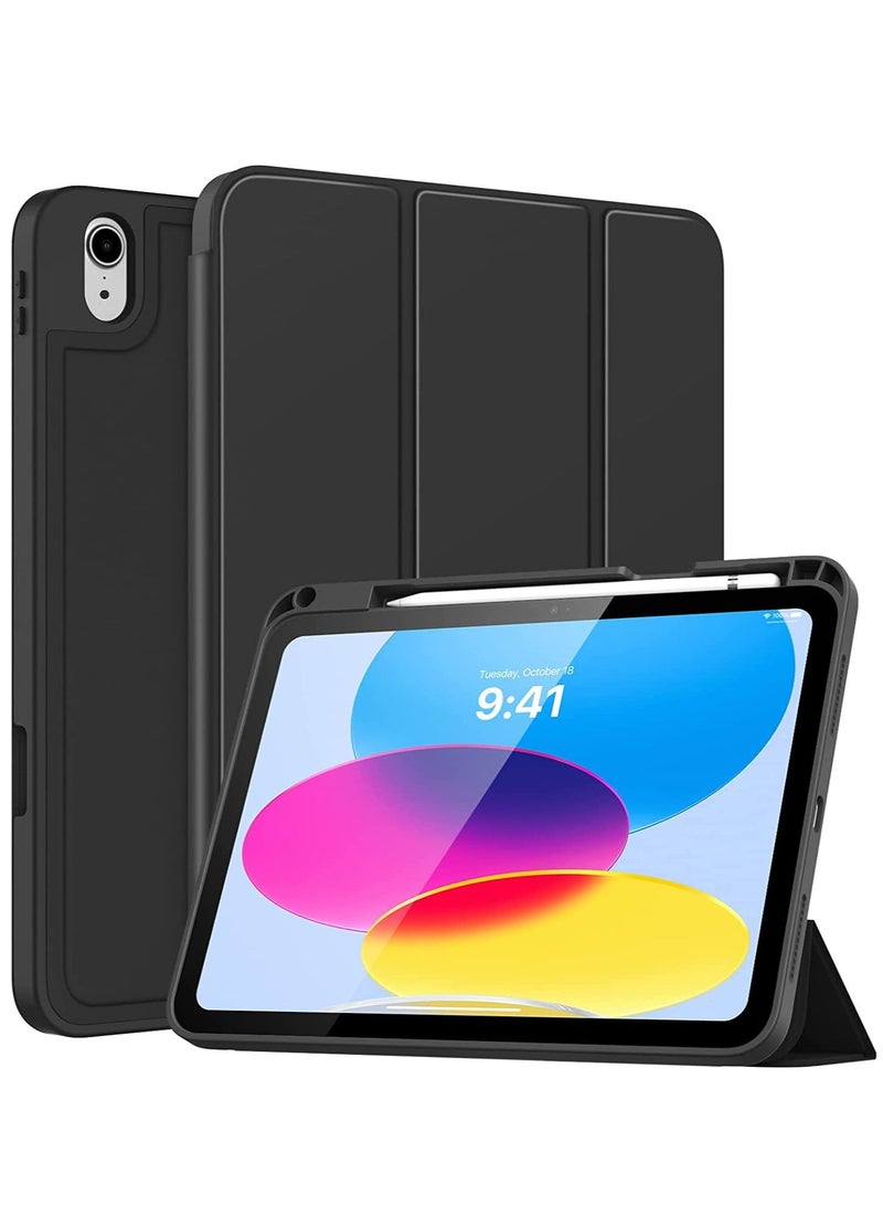 جراب iPad من الجيل العاشر لجهاز iPad الجديد 10.9 بوصة 2022 مع غطاء خلفي ناعم حافظة ipad 10 مع حامل أقلام يدعم الاستيقاظ التلقائي / النوم الأسود - Image 1