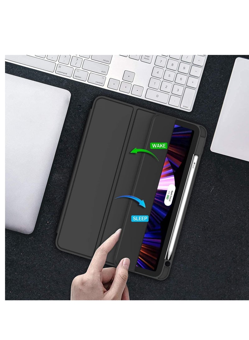 جراب iPad من الجيل العاشر لجهاز iPad الجديد 10.9 بوصة 2022 مع غطاء خلفي ناعم حافظة ipad 10 مع حامل أقلام يدعم الاستيقاظ التلقائي / النوم الأسود - Image 3