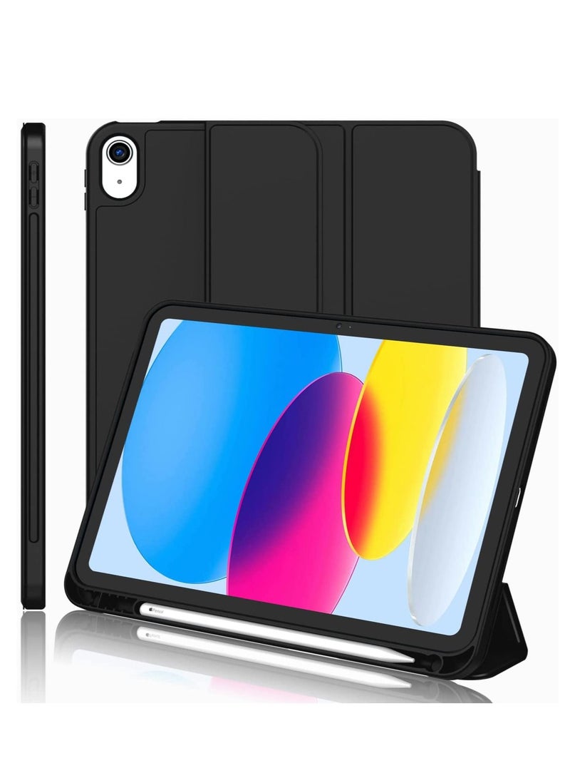 جراب iPad من الجيل العاشر لجهاز iPad الجديد 10.9 بوصة 2022 مع غطاء خلفي ناعم حافظة ipad 10 مع حامل أقلام يدعم الاستيقاظ التلقائي / النوم الأسود - Image 2