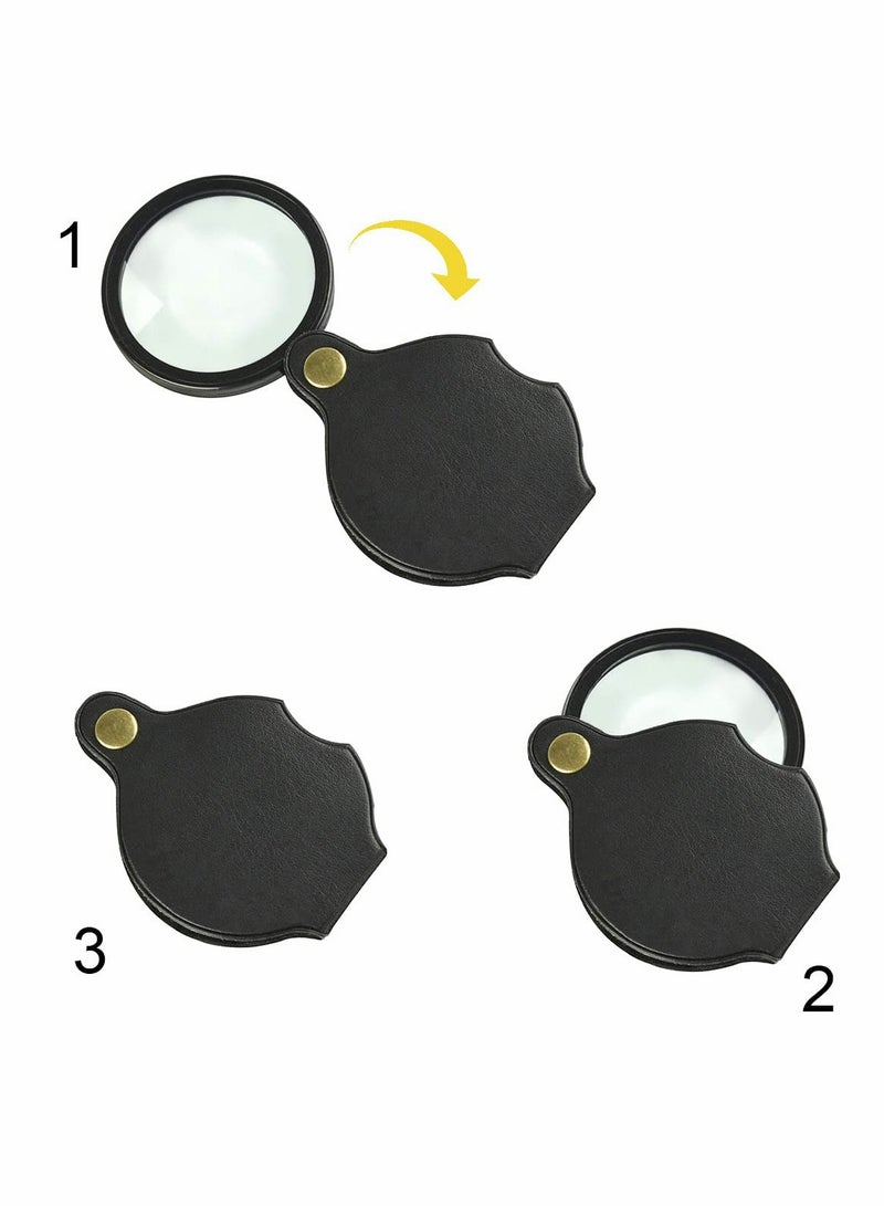 10X HD Pocket Magnifying Glass with Leather Cover Portable Mini Magnifier for Reading Jewelry Inspection Low Vision Office Supplies