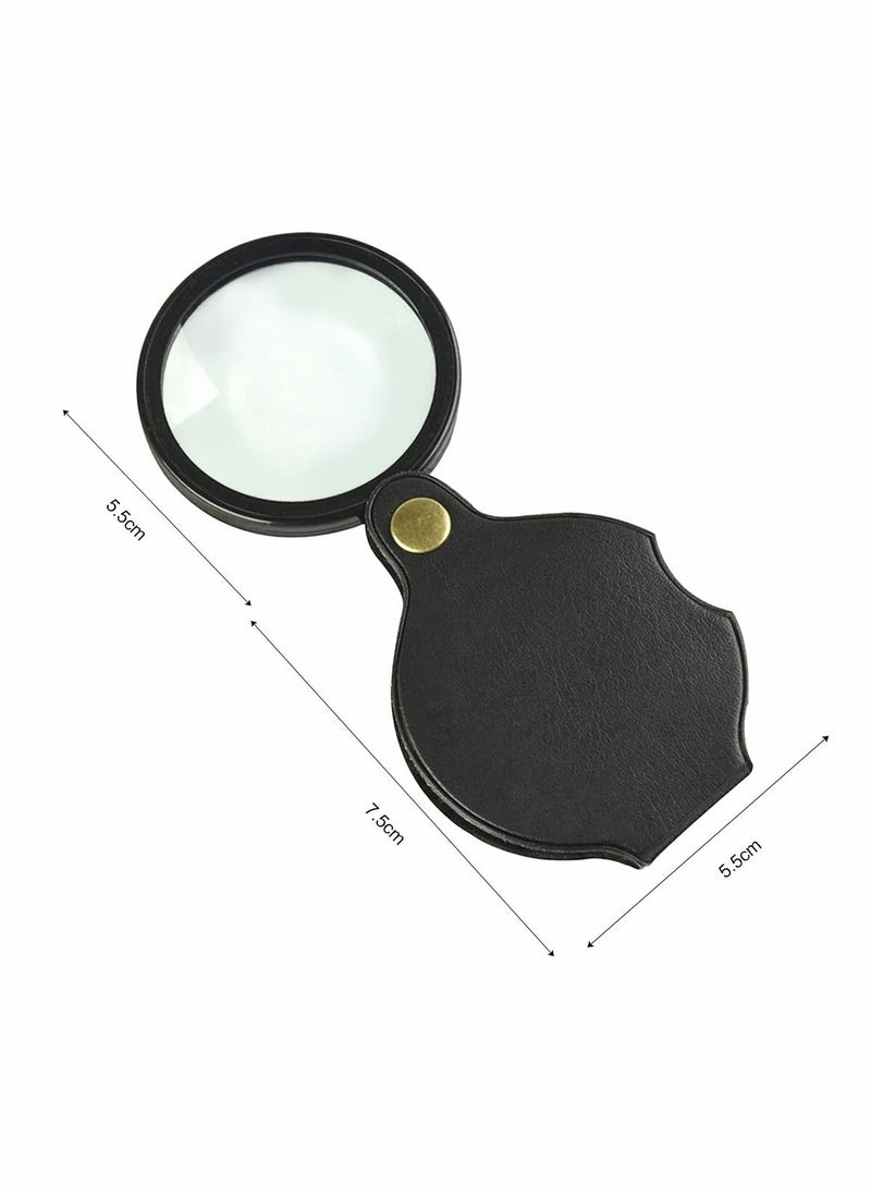 10X HD Pocket Magnifying Glass with Leather Cover Portable Mini Magnifier for Reading Jewelry Inspection Low Vision Office Supplies