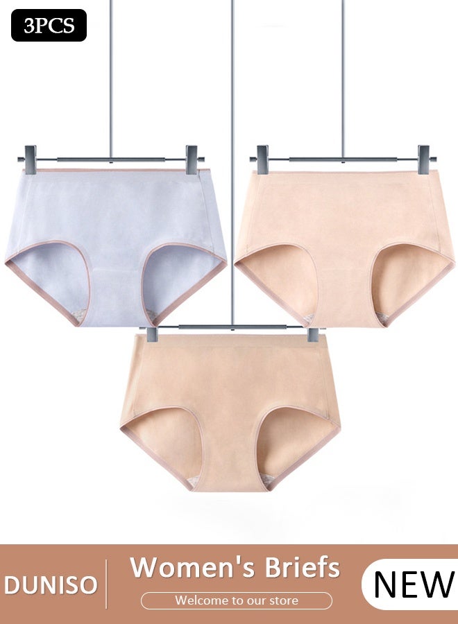DUNISO 3PC Women's Briefs Ladies Girl's Mid-waist Cotton Underwear High Stretch Panties Soft Underpants Underwear Full Coverage Panties Multicolor - Image 1