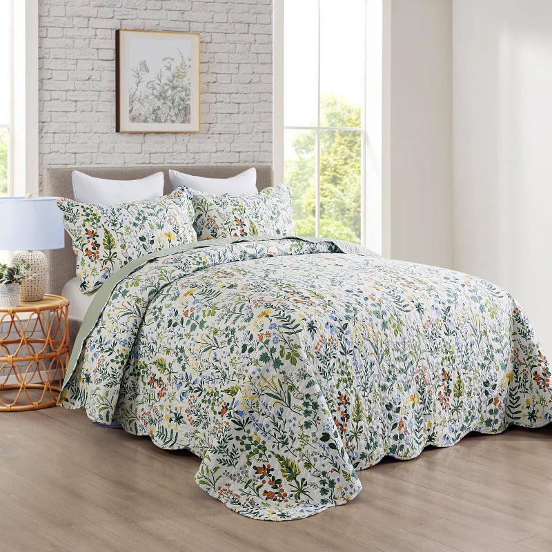 Travan 3-Piece Quilt Set Quilted Bedspread Lightweight Coverlet Set Garden Style Floral Printed Oversized Quilted Bedding Set with Shams for All Season, Exquisite, King Size - Image 2