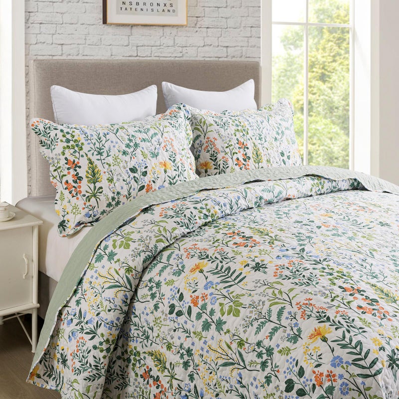 Travan 3-Piece Quilt Set Quilted Bedspread Lightweight Coverlet Set Garden Style Floral Printed Oversized Quilted Bedding Set with Shams for All Season, Exquisite, King Size - Image 3