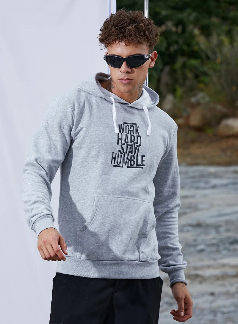 Campus Sutra Men's Light Grey Work Hard Stay Humble Hoodie