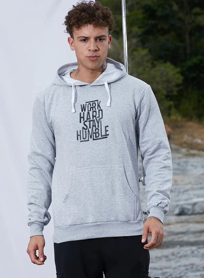 Campus Sutra Men's Light Grey Work Hard Stay Humble Hoodie