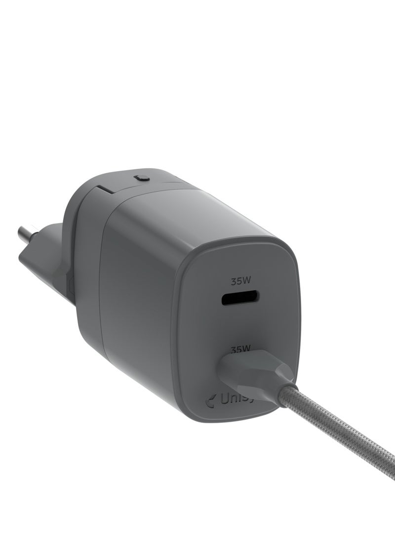 Unisynk - UNISYNK 2-Port Global Multi-Charger Kit 2C 35W, Dual USB-C Fast Charging, Compact & Portable - Grey - Image 1