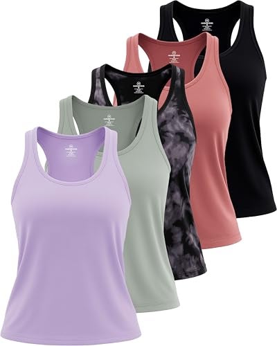 REALESSENTIALS 5 Pack Womens Quick Dry Fit Ladies Tops Blouse Tee Athletic Yoga Workout Running Gym Active Tees Exercise Women Racerback Sleeveless Flowy Fitness Loose Fit Moisture Wicking Tank Top Set 13 S - Image 1
