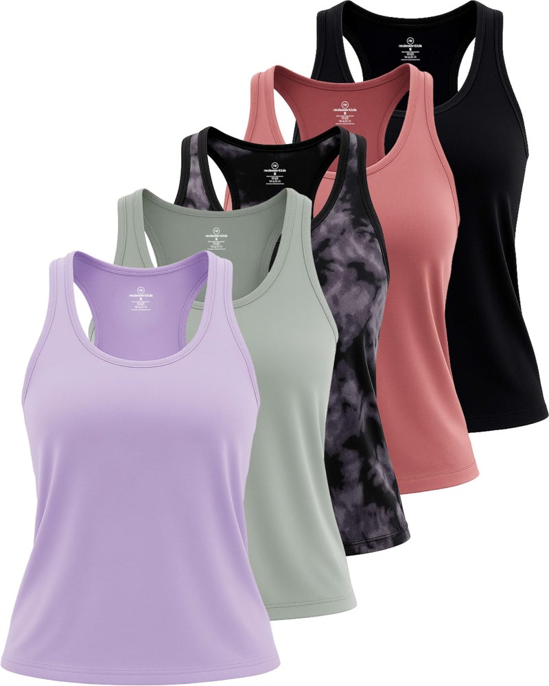 REALESSENTIALS 5 Pack Womens Quick Dry Fit Ladies Tops Blouse Tee Athletic Yoga Workout Running Gym Active Tees Exercise Women Racerback Sleeveless Flowy Fitness Loose Fit Moisture Wicking Tank Top Set 13 S - Image 2
