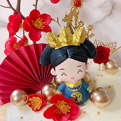 Aprildecember Traditional Chinese Wedding Cake Toppers - Set of 7 - Queen Figurine, Plum Blossom, Phoenix, 3 pcs Fans and Doll Base - Image 4