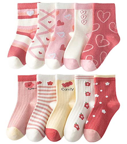 Toptim Kids Girls' Crew Socks Cute Casual Dress Cotton Socks (6-9 Years, 10 Pairs) - Image 1