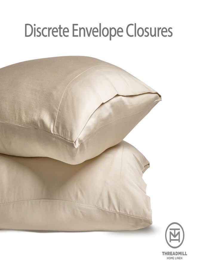 Threadmill Rayon Bamboo Pillow Cases Standard Size Set of 2 - Bamboo Sheets Silk Cooling Satin Pillowcases, Soft & Breathable Pillow Case with Envelope Closure for Standard & Queen Pillows, Beige - Image 3