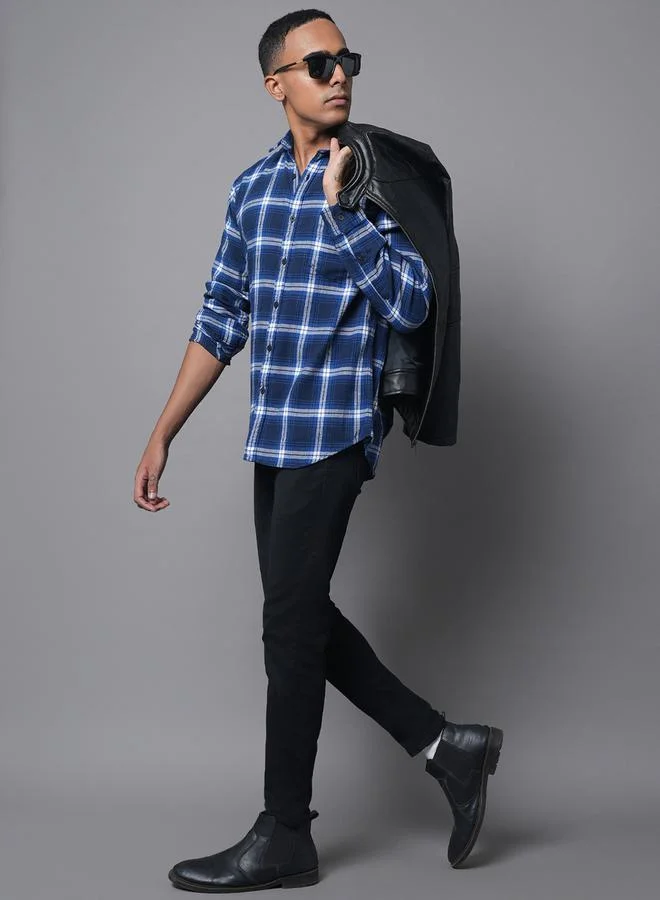 HIGH STAR High Star Classic Tartan Checks Spread Collar Long Sleeve Cotton Casual Shirt by Styli