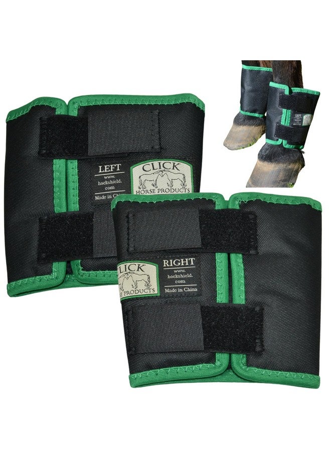إنتريبيد إنترناشونال درع تثبيت مفصل الرسغ للخيول من Click Horse، غطاء للخيول، يمنع تقرحات الضغط وقرح الفراش. دروع تثبيت مفصل الرسغ للخيول، أحذية حماية للخيول، أحذية لعلاج تقرحات الفراش، بطانة داخلية من النايلون باللون الأسود مع حواف خضراء - مقاس واحد - Image 1