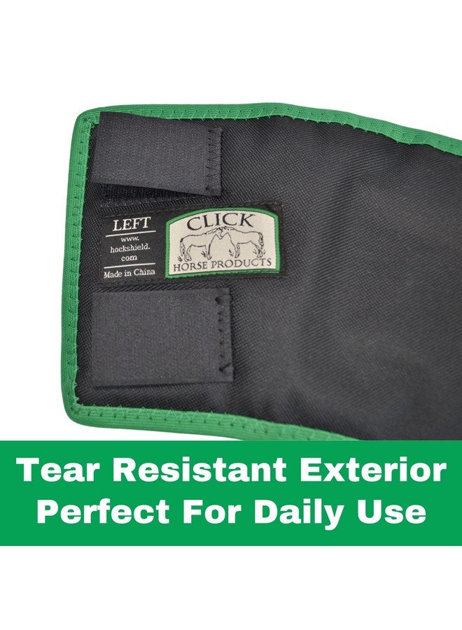 إنتريبيد إنترناشونال درع تثبيت مفصل الرسغ للخيول من Click Horse، غطاء للخيول، يمنع تقرحات الضغط وقرح الفراش. دروع تثبيت مفصل الرسغ للخيول، أحذية حماية للخيول، أحذية لعلاج تقرحات الفراش، بطانة داخلية من النايلون باللون الأسود مع حواف خضراء - مقاس واحد - Image 5