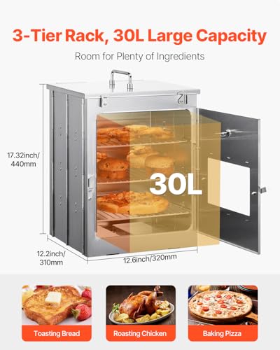 VEVOR Foldable Camping Oven Stainless Steel Portable Camping Stove with 3 Tier Grill Handle and Thermometer Use with Wood Burning Fire Propane Stoves for Baking Bread Pizza Outdoor Cooking - Image 3