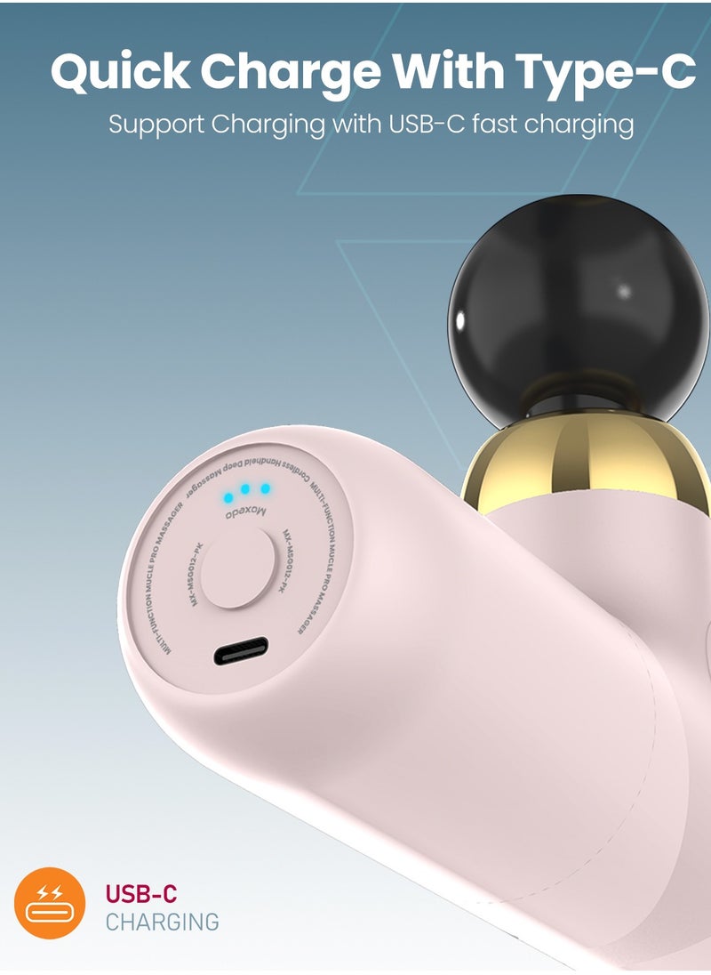 Moxedo - Moxedo Multi-function Muscle Pro Massager Portable Cordless Handheld Percussion Gun Deep Tissue Massager with 4 Interchangeable Massage Heads (Pink) - Image 1