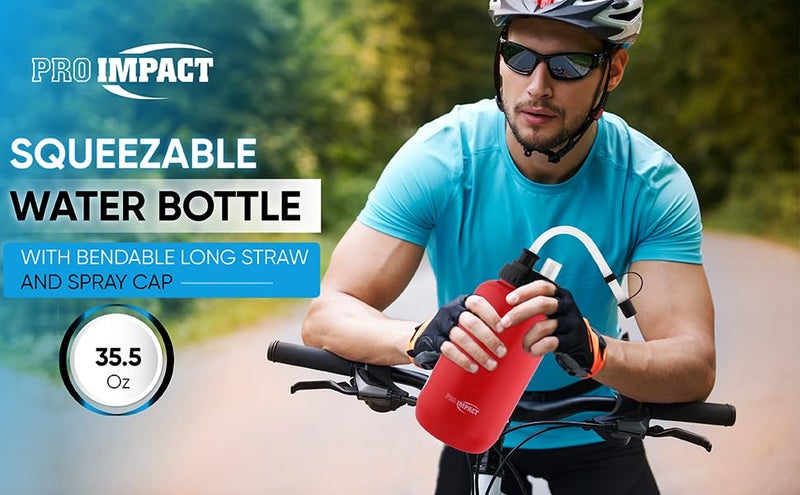 Pro Impact Squeezable Water Bottle with Bendable Long Straw and Spray cap - LDPE BPA Free Plastic - Hydration for Baseball Hockey Gym MMA Yoga Boxing Cycling Softball Football Lacrosse (35.5 Oz.) - Image 4