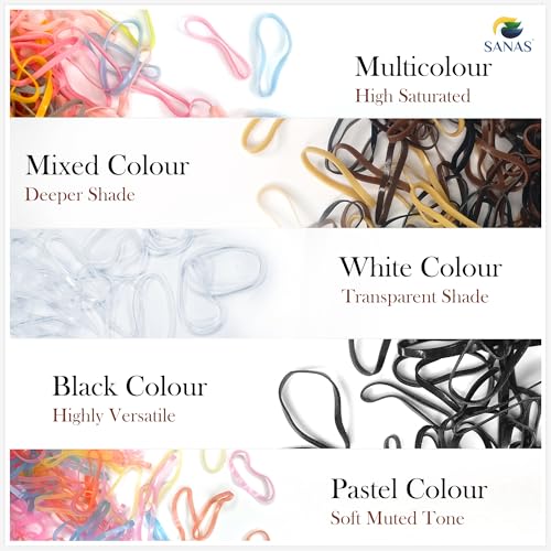 Sanas Rubber band Nylon (1100Pcs) Gulel Rubber bands for Packing Hair Accessory Stretchable Rubber Band Thick Bands Reusable Hair Ties for Home Office Kitchen Stationery (1100Pcs) (Mixed Colours) - Image 4