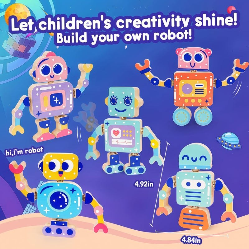 Fqkiomy Robot Toys For Kids 3-5 Montessori Wooden Learning Toy With Take Apart Features Robots Stem Educational Play Fine Motor Games For Toddler Boys Girls - Image 5