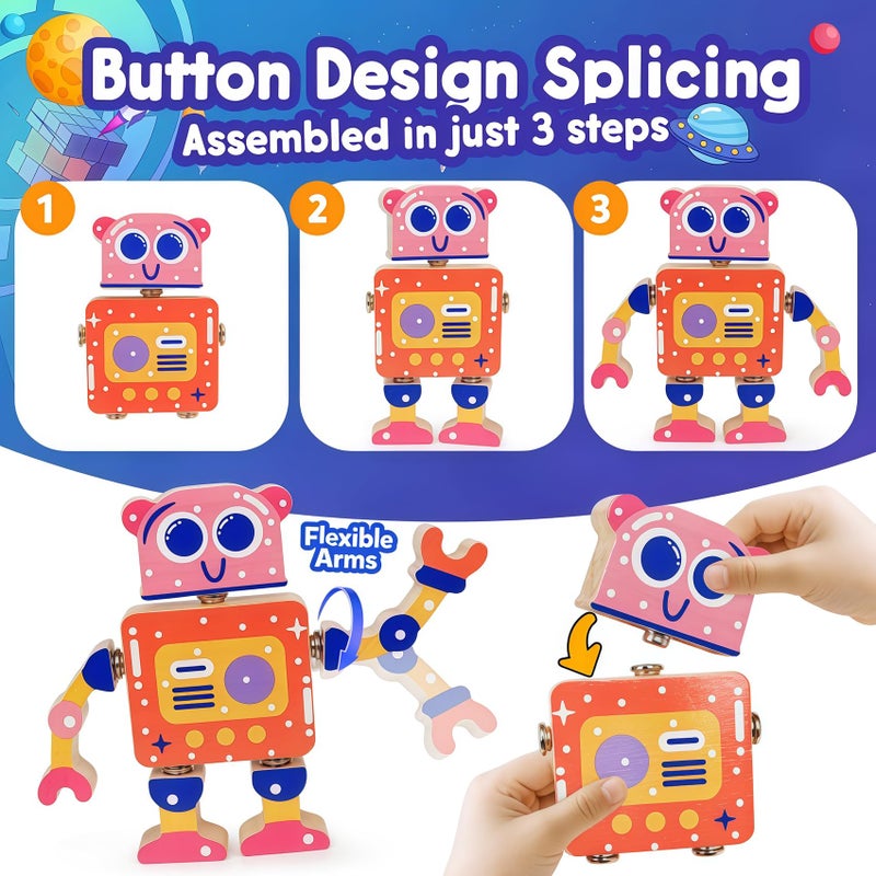 Fqkiomy Robot Toys For Kids 3-5 Montessori Wooden Learning Toy With Take Apart Features Robots Stem Educational Play Fine Motor Games For Toddler Boys Girls - Image 3
