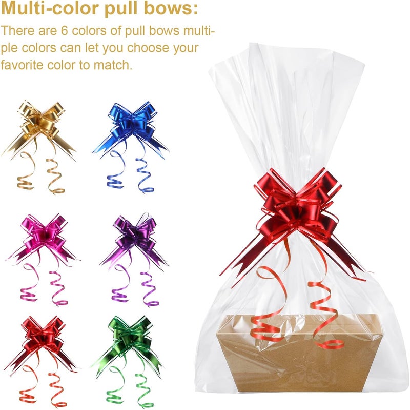 Canlierr 24 Sets Gift Baskets Empty Kit with 8 x 6 x 3 Inches Kraft Tray Cardboard Basket Plastic Bags and Multicolor Bows for Christmas Wedding Birthday - Image 4