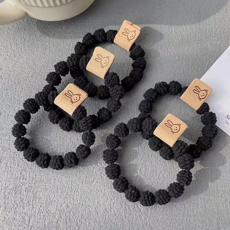 6-Pack Frosted Phone Cord Hair Ties for Women 67# beads Black 5 pieces