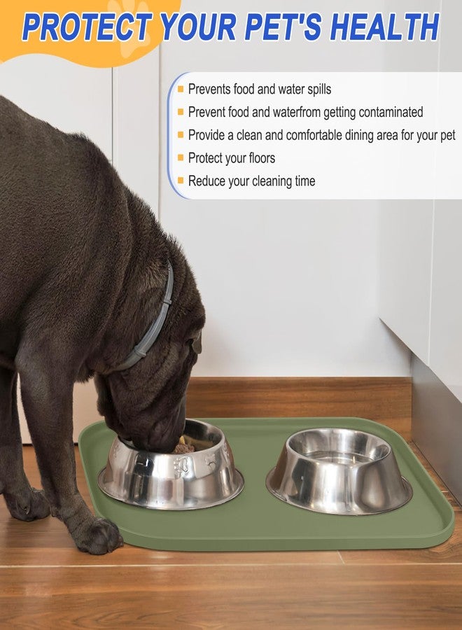 SMILOOL Silicone Pet Feeding Mat with Raised Edge, Dog Cat Bowl Mats for Food and Water, Pet Placemat for Floors Waterproof, 22” x 14” x 0.8” Light Olive Green - Image 5