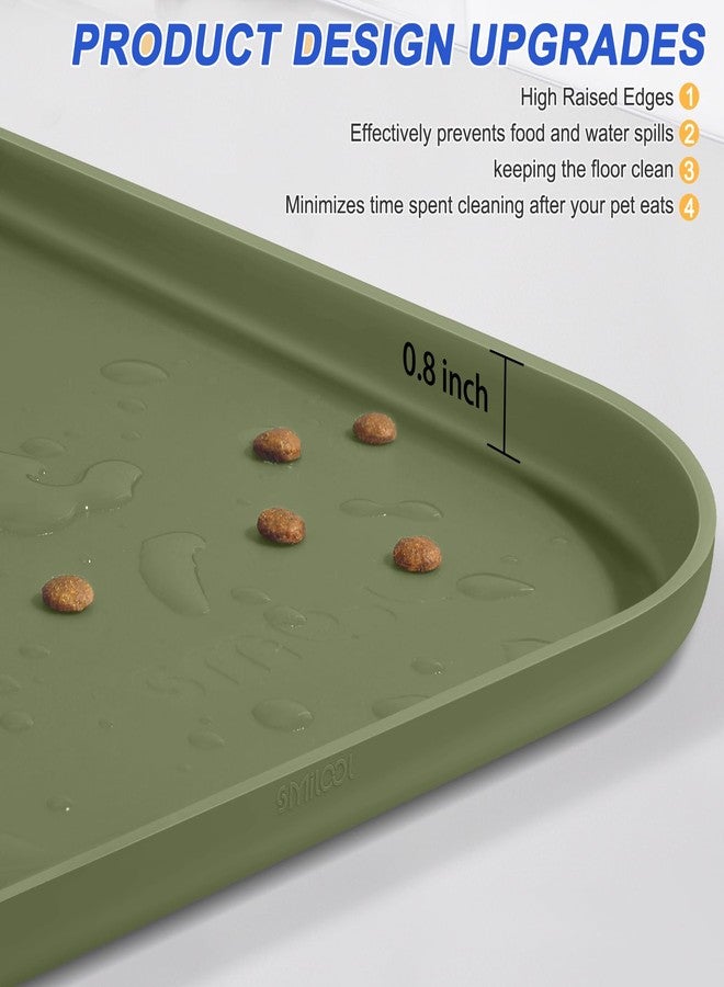 SMILOOL Silicone Pet Feeding Mat with Raised Edge, Dog Cat Bowl Mats for Food and Water, Pet Placemat for Floors Waterproof, 22” x 14” x 0.8” Light Olive Green - Image 4