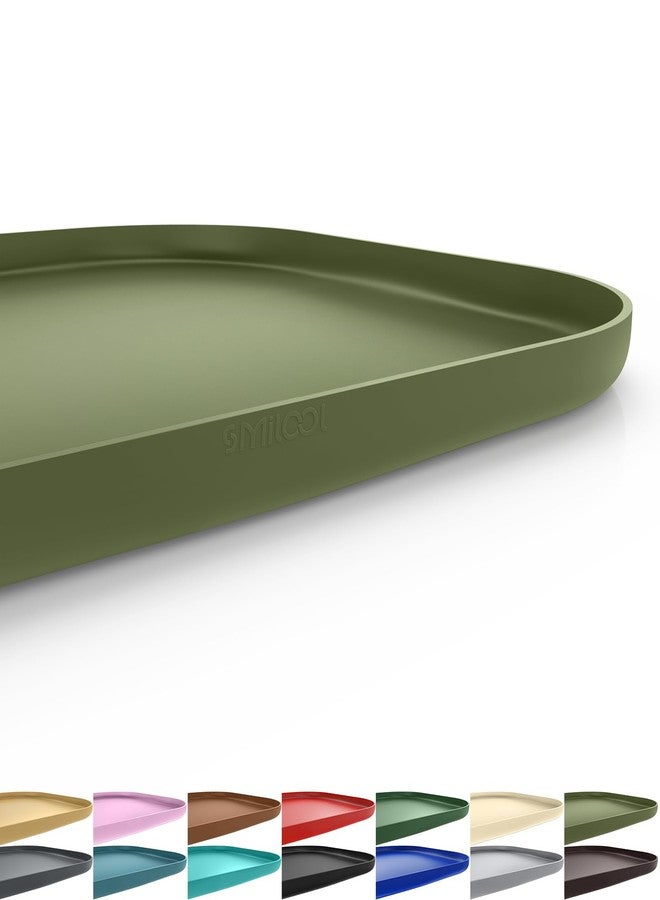 SMILOOL Silicone Pet Feeding Mat with Raised Edge, Dog Cat Bowl Mats for Food and Water, Pet Placemat for Floors Waterproof, 22” x 14” x 0.8” Light Olive Green - Image 1