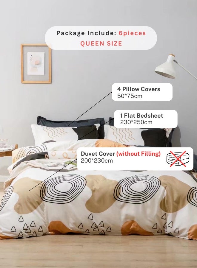 LUNA Home Queen size without filler 6 pieces, Circle geometric design, Bedding Set.  - Image 2