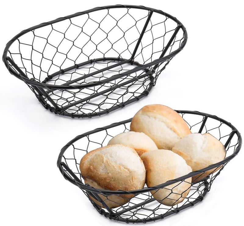Yesland 2 Pack Rope Metal Oval Bread Basket, 9 1/2 x 6 1/2 x 2.75 Inches, Bread Proofing Basket for Professional & Home Bakers - Image 1