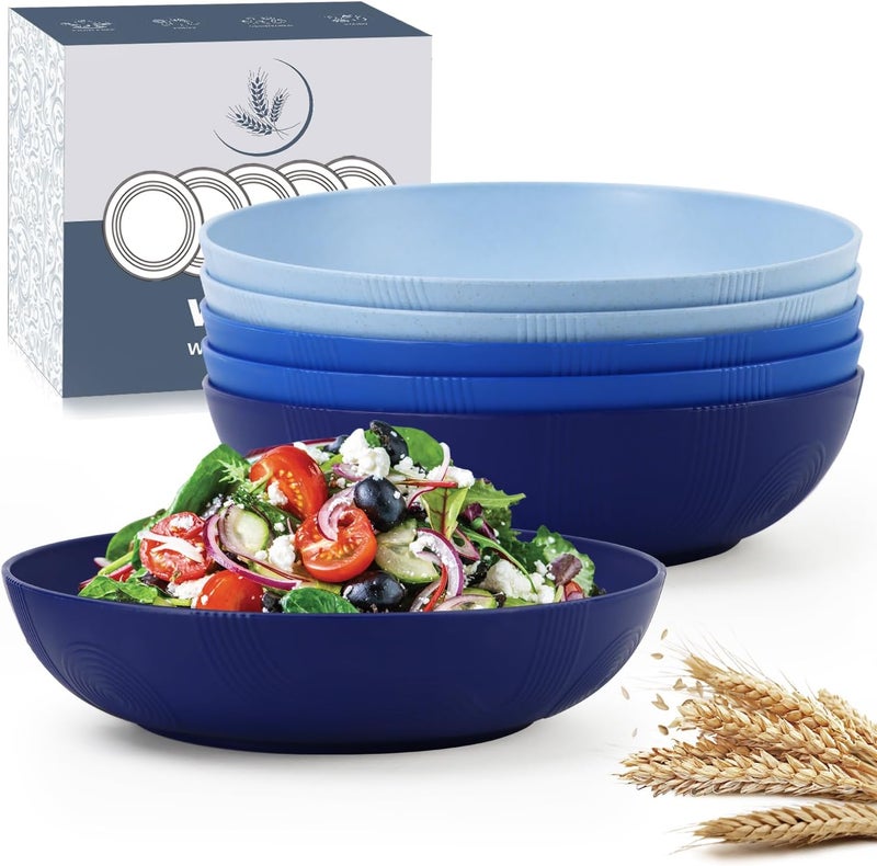 Wrova 10inch Wheat Straw Big Bowls Set of 6  Large Salad Bowls 65oz set of 6  Unbreakable Serving Bowls Microwave  Dishwasher Safe for restaurant  Big Plastic Bowls for CerealSalad  Ocean Series - Image 1